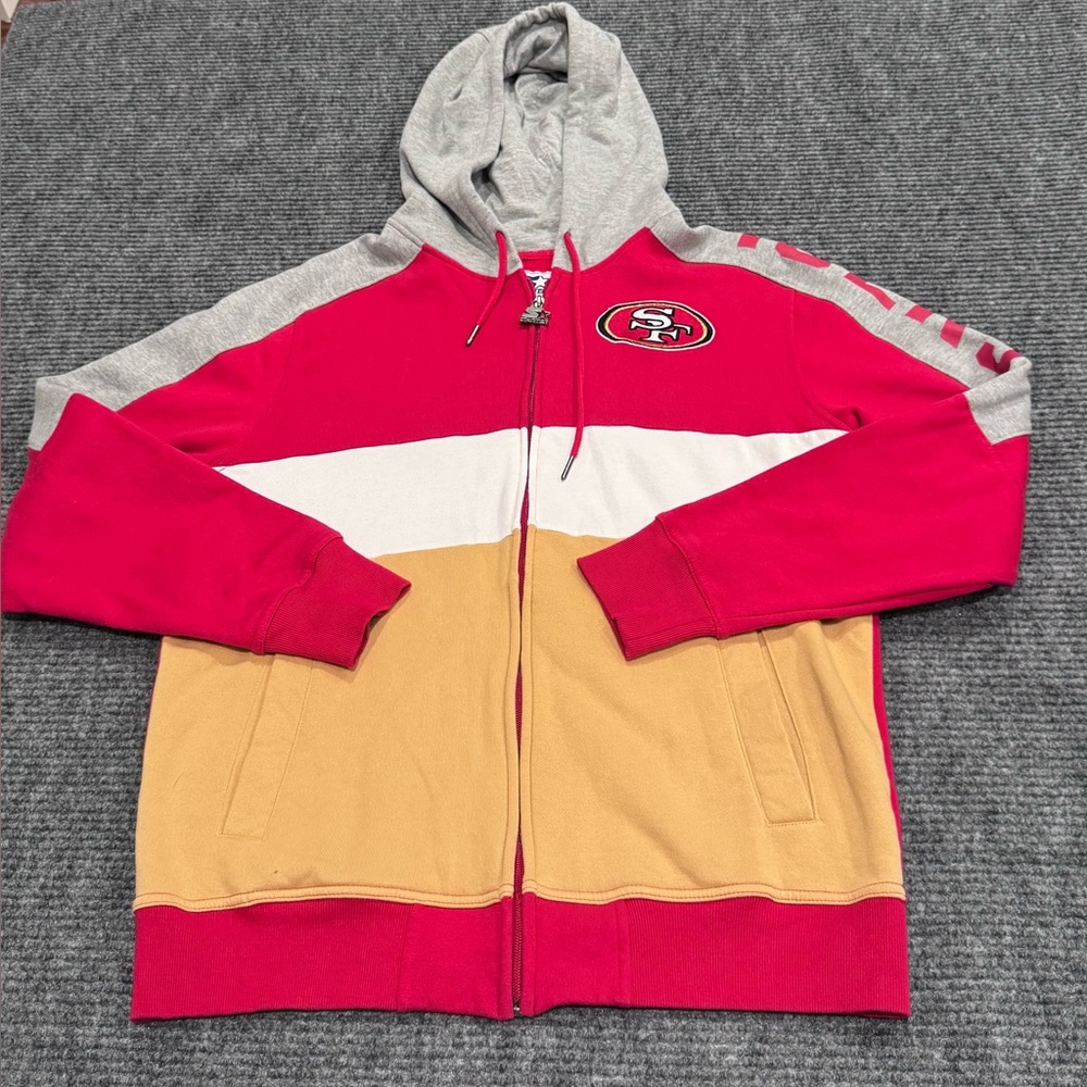 STARTER San Francisco 49ers Red, Gold, Gray, White Colorblock Zip Hoodie Large